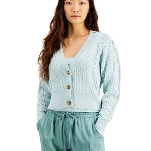 Blue INC International Concepts Cable Knit Cropped Button Cardigan Sweater, NWT